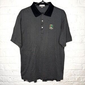 Peter Millar Short Sleeve Black White Striped Pine Valley Golf Polo Shirt Sz L